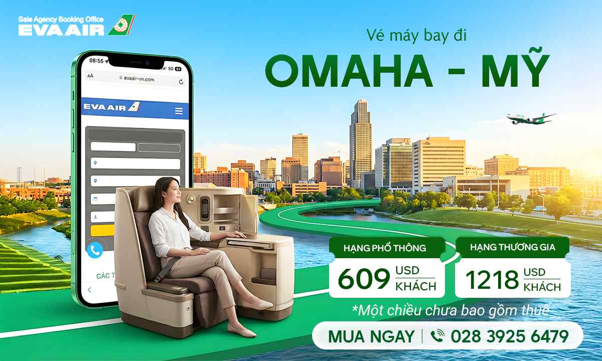 vé máy bay EVA Air đi Omaha