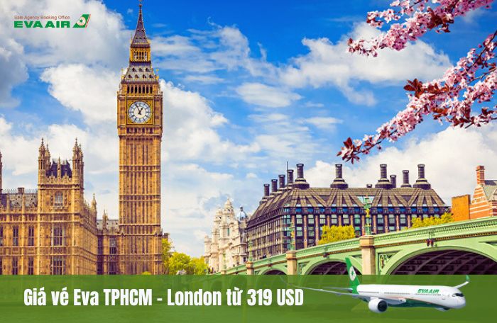 Giá vé EVA Air đi London từ TPHCM